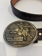 BULL RIDERS ONLYbrass Belt Buckle With Belt Fort Top Grain Cowhide 28 X 1  