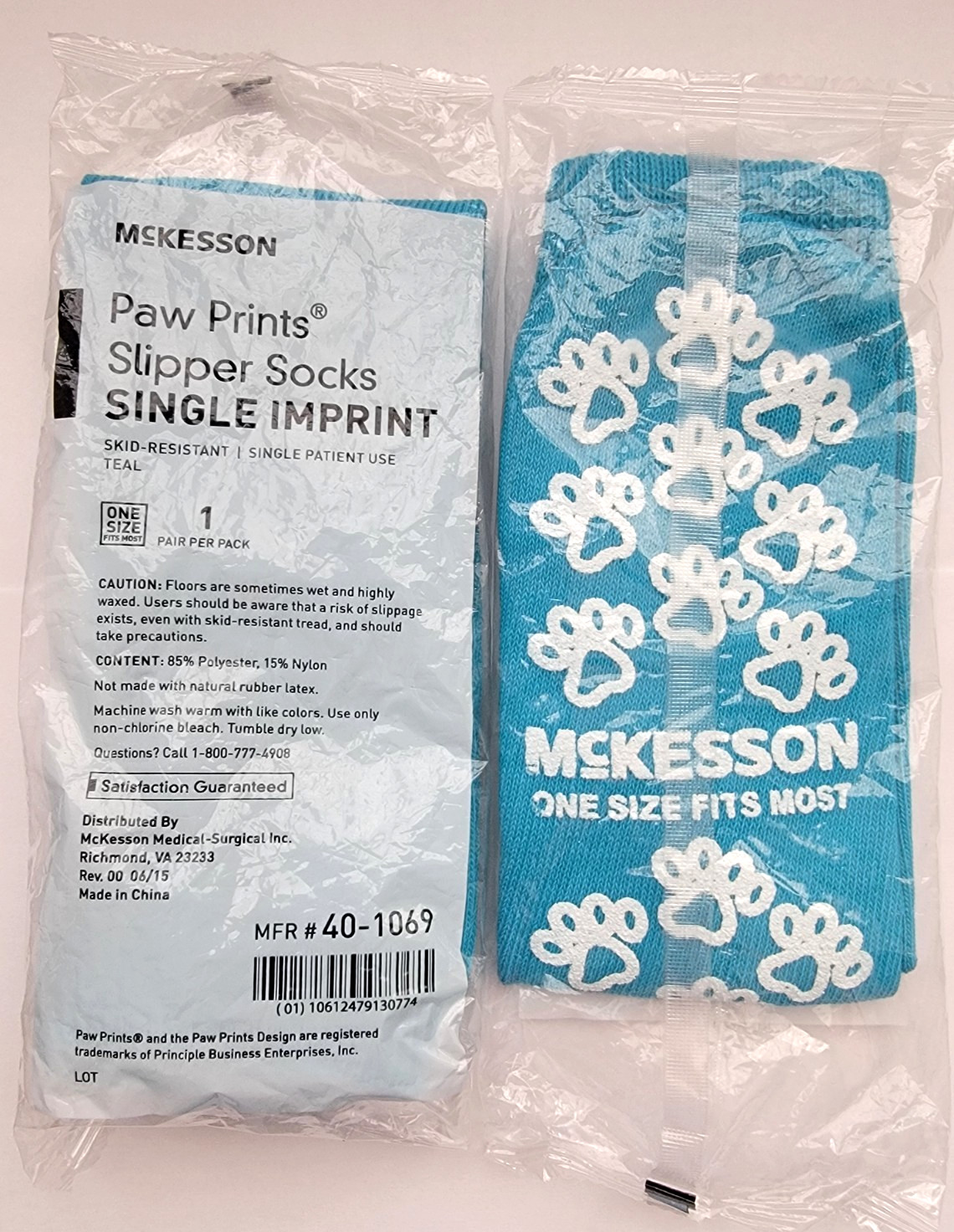 2 Pair McKesson Bariatric Slipper Socks Skid-Resistant Teal One Size Fits Most