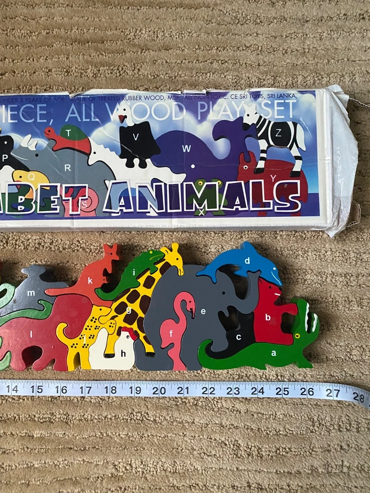 VTG FAO Schwarz Alphabet Animals 26 PC All Wood Playset Puzzle - Image 2 of 4