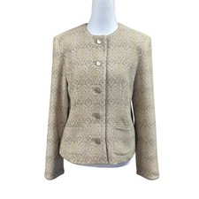 Vtg Pendleton 100 Wool Knit Tweed Diamond Pattern Collarless Blazer Jacket Sz 8