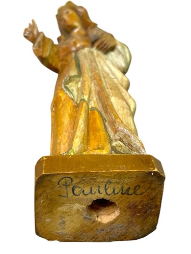 Antique Handmade Carved Wood Virgin Mary Religious Figure Sculpture 6” H Signed - Picture 3 of 10