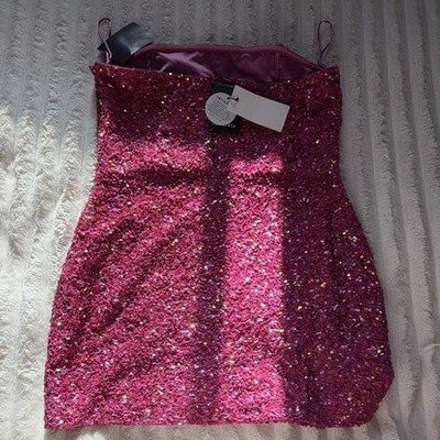 Retrofête Pink Sequin Strapless Mini Bodycon Dress, Lined, Size L