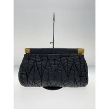 Authentic Miu Miu Matelasse Clutch Bag Black Leather Gold Logo Hardware