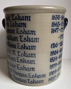 3 or 4 Gallon Vintage Looking Crook, Names from one Family Listed, Rowe Pottery