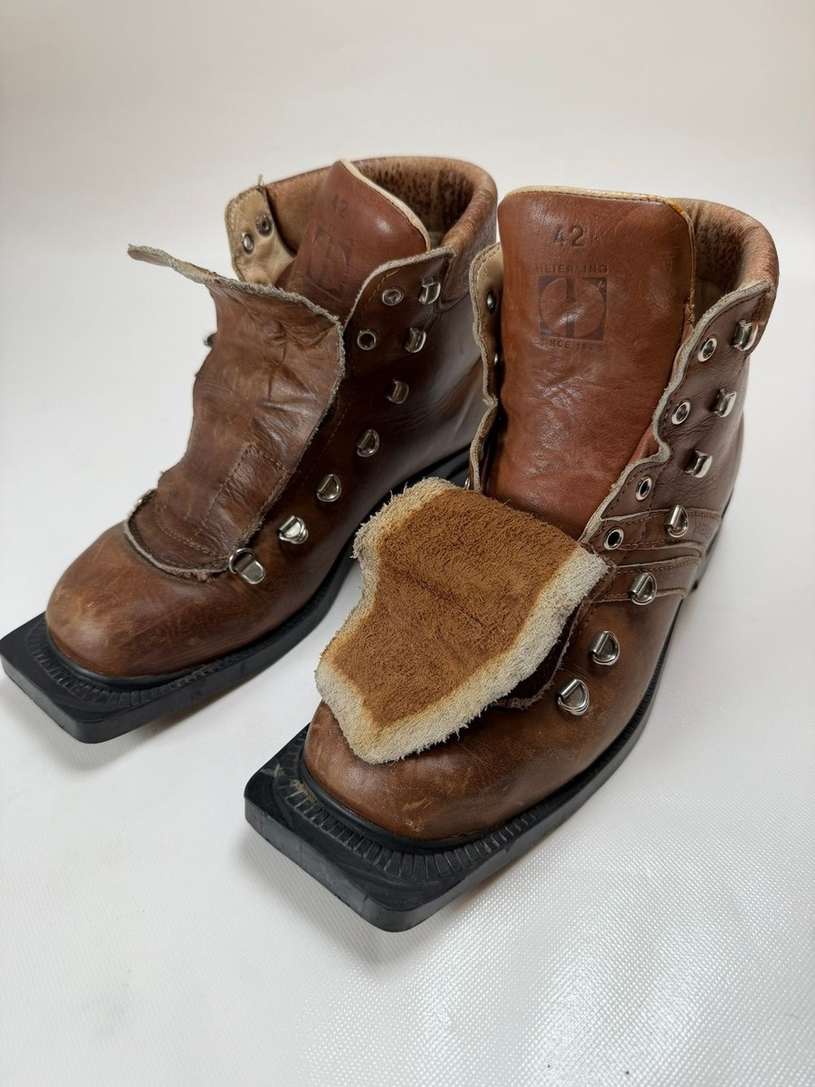 Heierling Mens Vintage Leather Ski Boots Size 9 EU 42 Brown  display picture 3