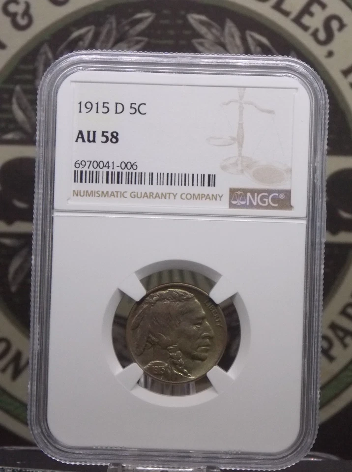 1915 "D" Indian Head BUFFALO Nickel 5c NGC AU58 #006 About Uncirculated ECC&C - Image 3 of 4