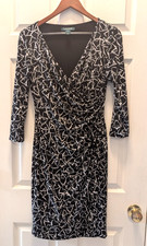 Ralph Lauren Faux Wrap Ruched Sheath Dress Knee Stretch Black White 3/4 Sleeve 4