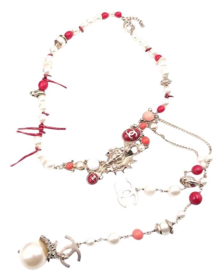 CHANEL Cruise 2005 Seashell Pearl Red Coral Motif Chain CC