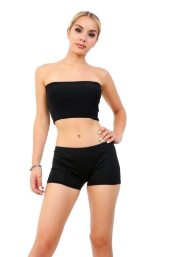 New Ladies Plain Colours Boob Tube Strapless Bandeau Stretch Crop Top - Picture 2 of 8