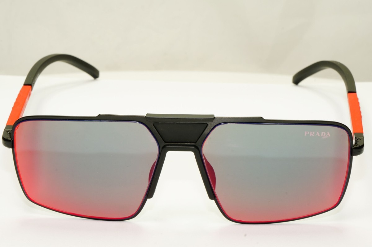 Prada Black Sunglasses Red Grey Mirror Square Chameleon Tint SPS