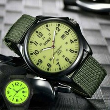 2024 Armbanduhr Militär Herren Armee Stoff-Uhrenband Grün Quarz Watch Sport - DE