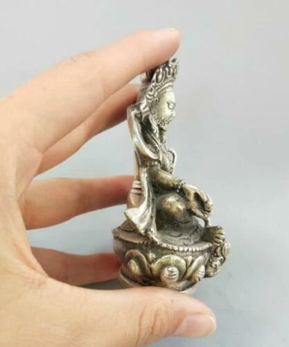 Estátua pequena chinesa de cobre branco Vajrasattva Buda - Imagem 4 de 4