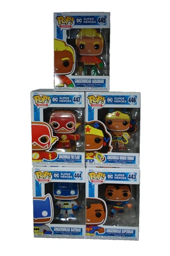 Funko Pop DC Gingerbread Set Batman Superman Flash Wonder Woman Aquaman X-mas