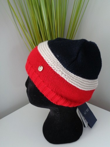 BNWT Armani Jeans Rosso Bianco Blu Misto Lana Lavorato a Maglia Cappello  Beanie | eBay
