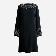 NWT J. Crew Embellished long-sleeve shift dress Black Size 4
