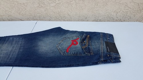 Men Vintage Rocawear 1990s Wide Leg Baggy Blue Jeans Red Embroidered Size 38 - Picture 10 of 17