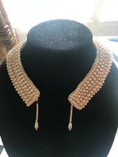 Vintage Sally Gee Collar Japan Faux Pearl on Silk Choker Necklace Collar 15"