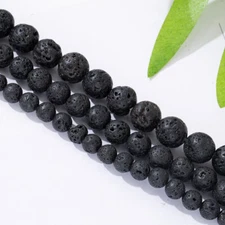 Natural 6-14mm Black Volcanic Lava Gemstone Round Loose Beads 15''