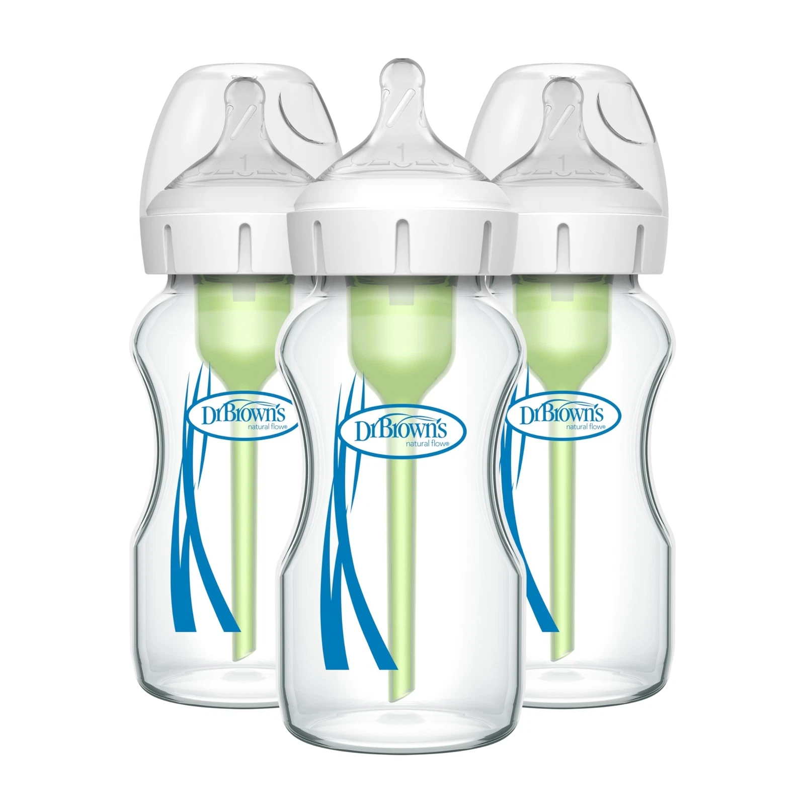 Dr. Brown's Natural Flow Anti-Colic Options+ Wide-Neck Glass Baby Bottles 9 o...