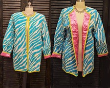 New W Tag Bob Mackie Wearable Art Quilted Jacket Hot Pink Turquoise Lime
