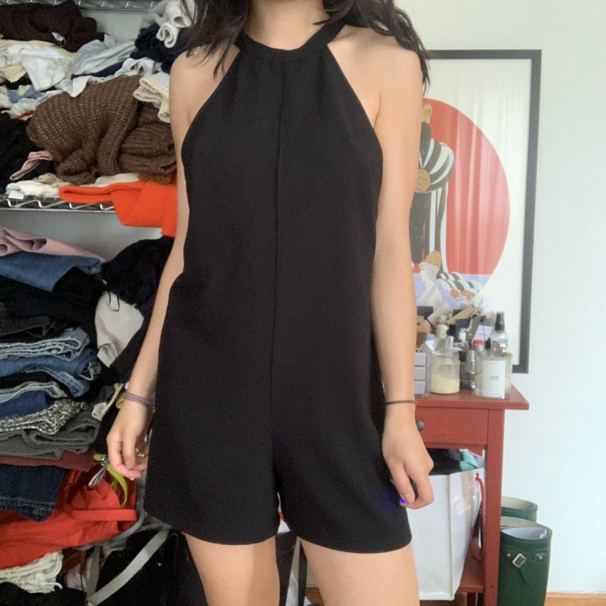 American Apparel Black Short Rompers With Halter Neck Cutout Open Back Size  S