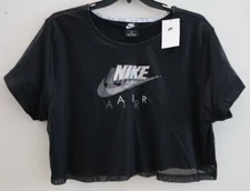 Nike Air DN4970-010 Women's Sz 2X Black S/S Sportswear Mesh Layered Crop Top