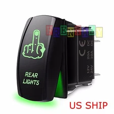 S3 Green LED Rear Finger 12V 20A 10A 5-pin Rocker Waterproof Switch Car Boat 