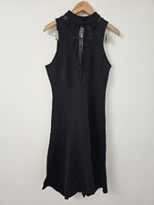 Anthropologie Midi Dress Women Small Black Lace High Neck Asymmetric Sleeveless