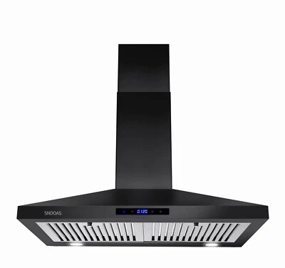 SNDOAS 30 inch Wall Mount Range Hood Black Painted 450CFM Stainless Steel LED Lamp New