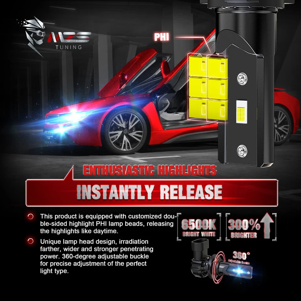 2Pks MZS 9005 HB3 LED Bulbs 12000LM 6500K Xenon White 300% Brightness Fanless - Image 2 of 4