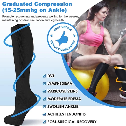 1 Pair Closed Toe 20-30 mmHg X-Firm Compression Socks Zipper Calf Leg Socks - Picture 8 of 16