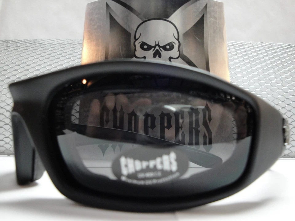 Padded Chopper Biker Motorrad Sonnenbrille Matte Schwarzer Rahmen Dunkle Linse - Bild 1 von 1