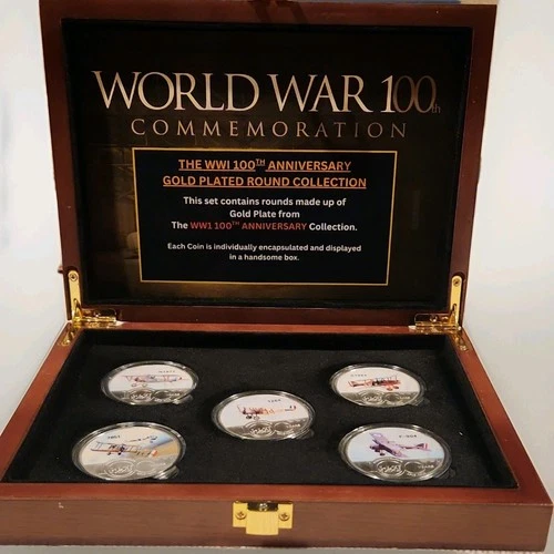 WWI 100 Years Anniversary Commemorative Coin Set Aircraft Designs Box