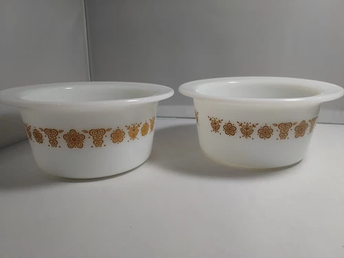 Vintage Pyrex Butterfly Gold Small #75 Butter Bowl / Casserole Set of 2 no lids
