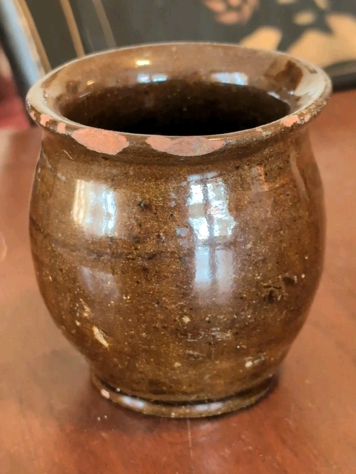 Antique Redware Miniature Crock Seed Pot American Country Pottery 19th C - Image 3 of 4