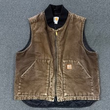 Vintage Carhartt Duck Canvas Vest Mens Large Brown Good Quilted Lined Workwear