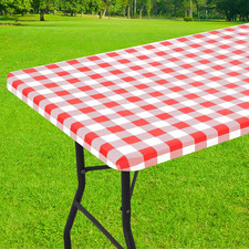 Smiry Rectangle Picnic Table Cloth, Elastic Waterproof Fitted Vinyl Tablecloths,