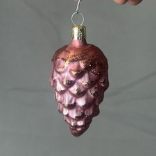 vintage Hand blown glass glitter 3D Pink PineCone Christmas ornament