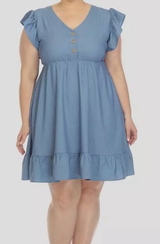 White Mark Womens' Blue Ruffle Sleeve Knee-Length Dress Plus Size-3XL - Picture 1 of 3