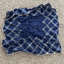 Vintage Hanky Blue White Pocket Square Handkerchief Indigo Acorn Pattern 12"x12"