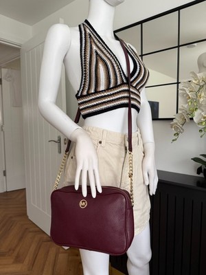 Michael Kors Umhängetasche Leder Burgund Kamera Schultertasche