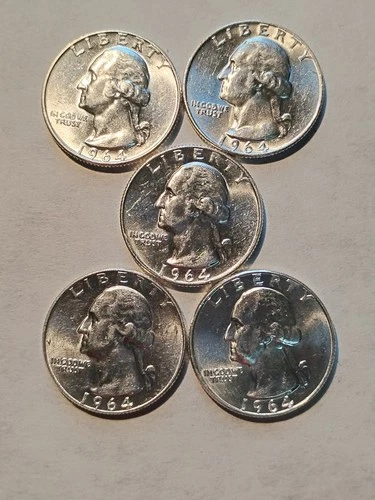 Lot of 5 🔥1964 P&D Washington Silver Quarters 🔥AU/BU (4-D/1-P) #W1