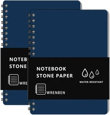 2PCS Waterproof Spiral Notebooks with Stone Paper and PVC Cover, Graph Pattern W