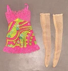 VINTAGE BARBIE DOLL UNDERLINERS FLORAL TEDDY SET  TAN STOCKINGS HOSE #1821