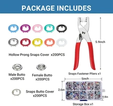 200 Sets Metal Snap Buttons with Fastener Pliers Press Tool Kit,Multicolor Mi...