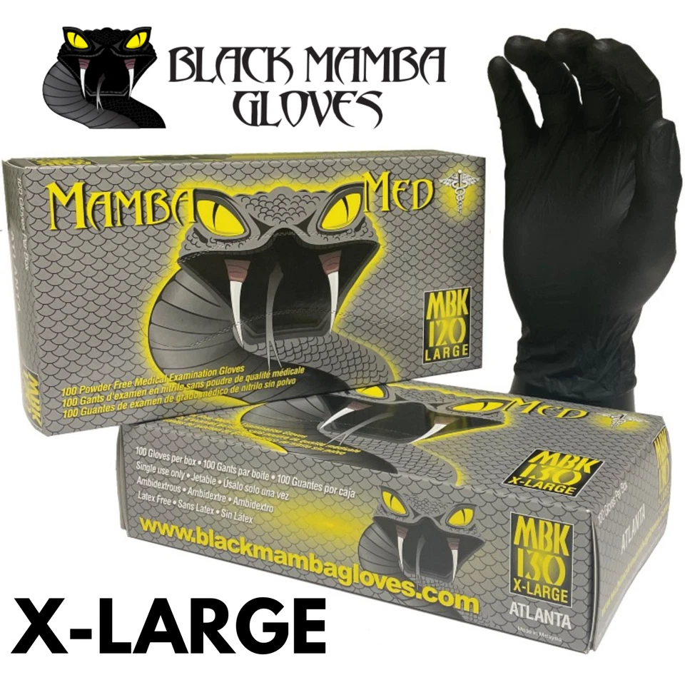 BLACKMAMBA BLACK MAMBA MED NITRILE GLOVES TATTOOIST EXAMINATION BOX OF 100 X-LARGE XL