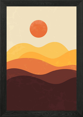 Rote Sonne und Berg Kunst 1 gerahmtes Wandbild Poster Leinwanddruck Bild