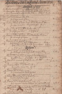 1722, Boston, Cornelius Waldo, merchant, molasses, maid service and leather hide