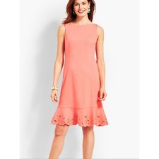 Talbots Embroidered Flounce Sheath Sleeveless Career Dress 16P peach Orange