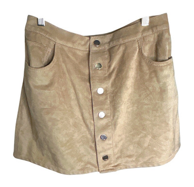Express Sz 4 Tan Faux Suede Button Front Mini Skirt Camel A-Line Boho